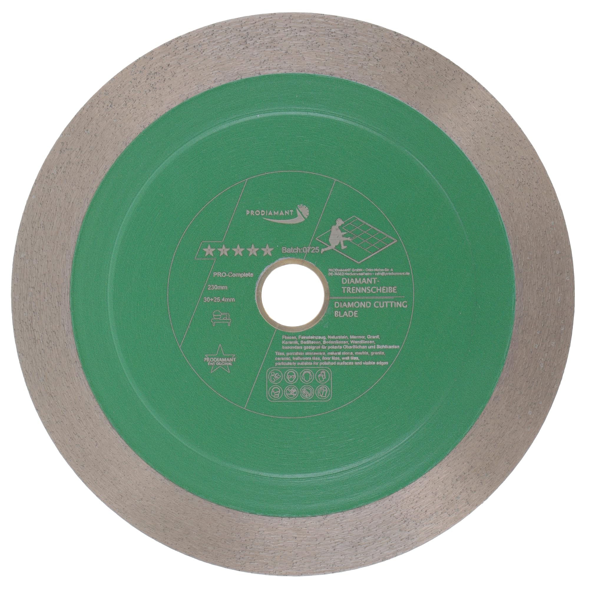 PRODIAMANT PRO-Complete Disque diamant carrelage - 230 mm x 30 mm - Avec anneau de réduction à 25,4 mm - Pour carrelage, grès cérame, céramique, pierre naturelle - Segment sandwich de 25 mm