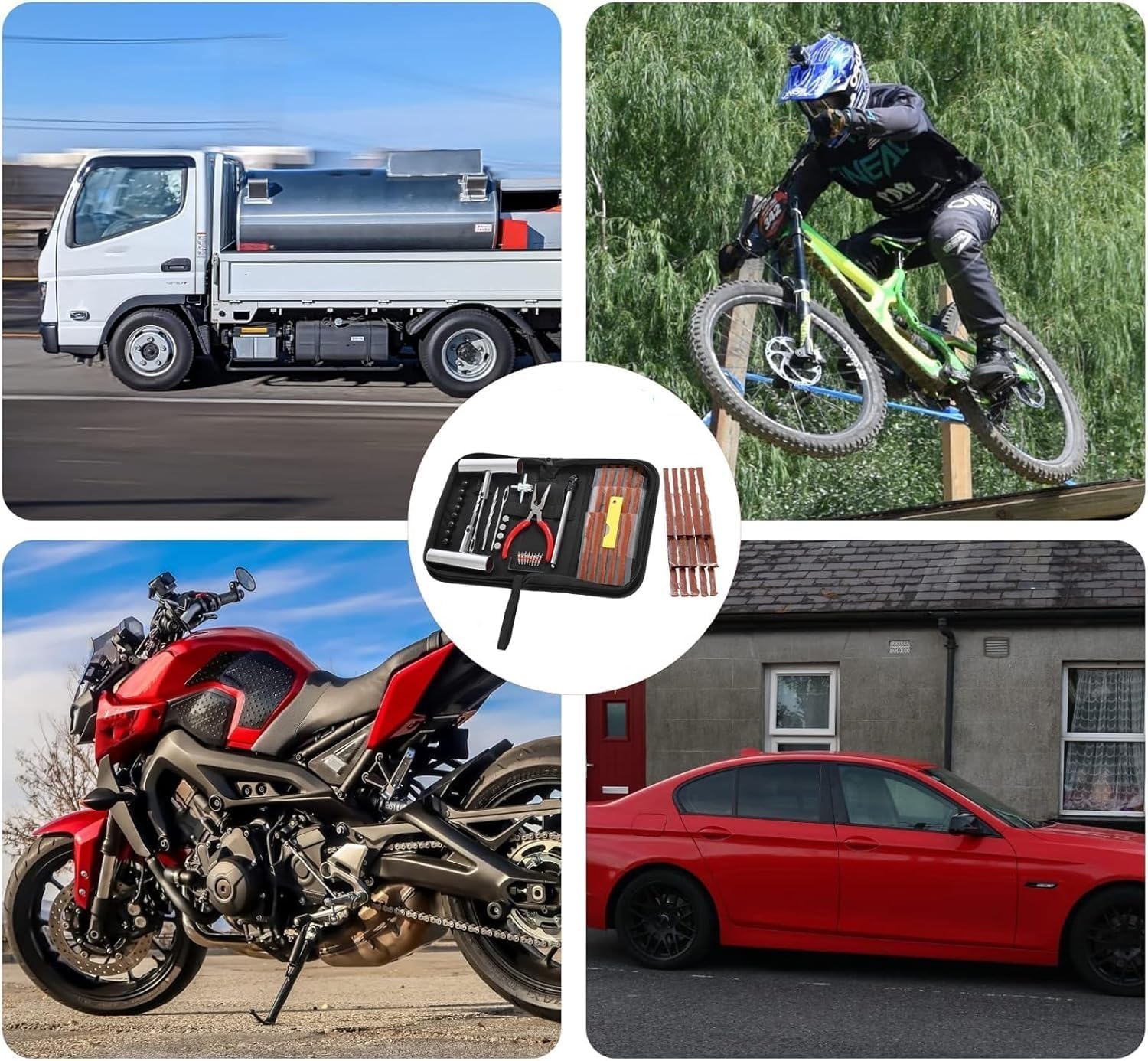 Juego de reparación de neumáticos, 61 Unidades, Juntas rápidas, Herramientas de reparación de neumáticos universales para reparación de pinchazos para Coche, camión, Tractor, Remolque,