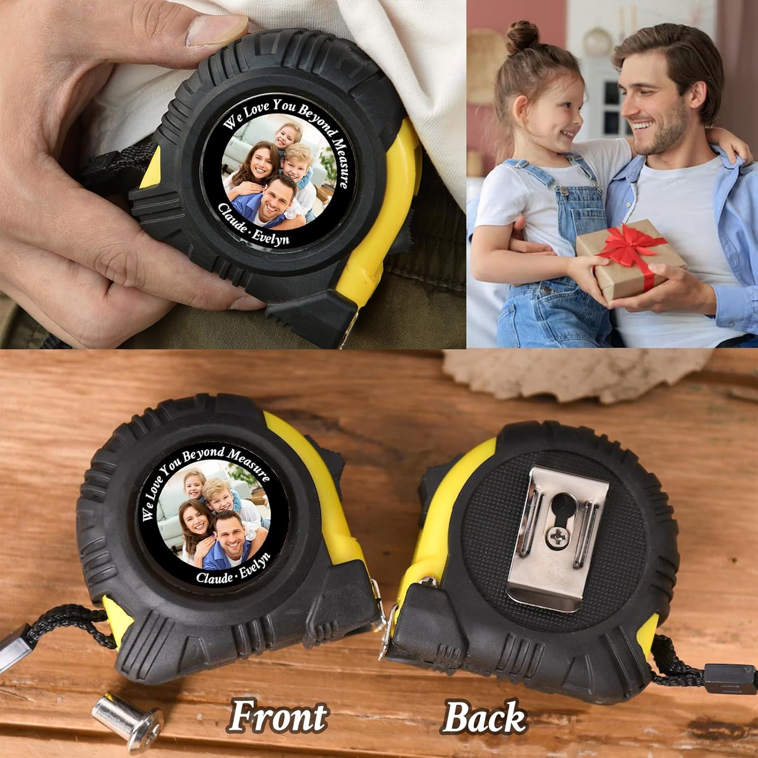 Personalized Tape Measure for Men Custom Measurement Tape with Photo and Kids Names Fathers Day Birthday Gifts for Dad Husband Grandpa