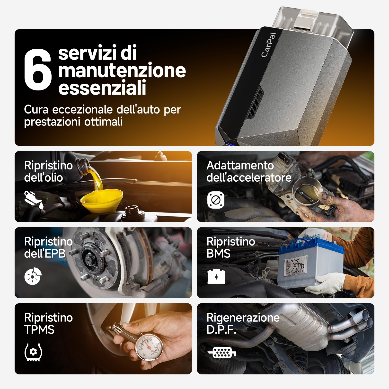 TOPDON CarPal-A OBD2 Auto Diagnostica, Bluetooth Diagnosi Auto Professionale in Italiano, 6 Servizi di Reset, AutoVIN, Ispezione Motore, Controllo Smog, Guida alle Riparazioni