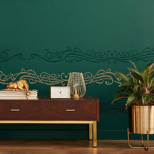 Miniatura 7 de NAKLEO - Plantilla de pared de plástico reutilizable con borde  8.3 x 17.7 in  8 x 17 pulgadas  Art Nouveau Secession 3  Patrón de pintura a rayas