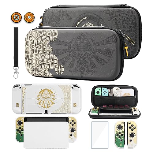 GLDRAM Switch Carrying Case for Zelda, Portable for Nintendo Switch OLED with Travel Case Protector, White Dockable Switch OLED Skin Cover, Hand