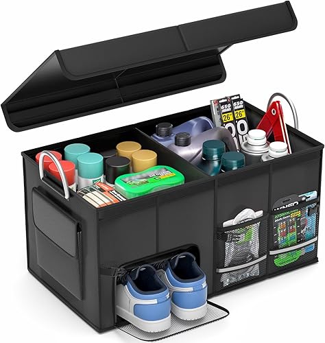 Organizador de maletero de coche para SUV con tapa, organizador plegable de 56 L, organizador de maletero de golf, organizador de múltiples