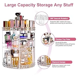 V-HANVER Makeup Organizer Combo - 360 Rotating Makeup Organizer with 7 Adjustable Layers Acrylic Skincare Organizer Large Cosmetic Display Case Clear Perfume Organizer with Makeup Lipstick Holder