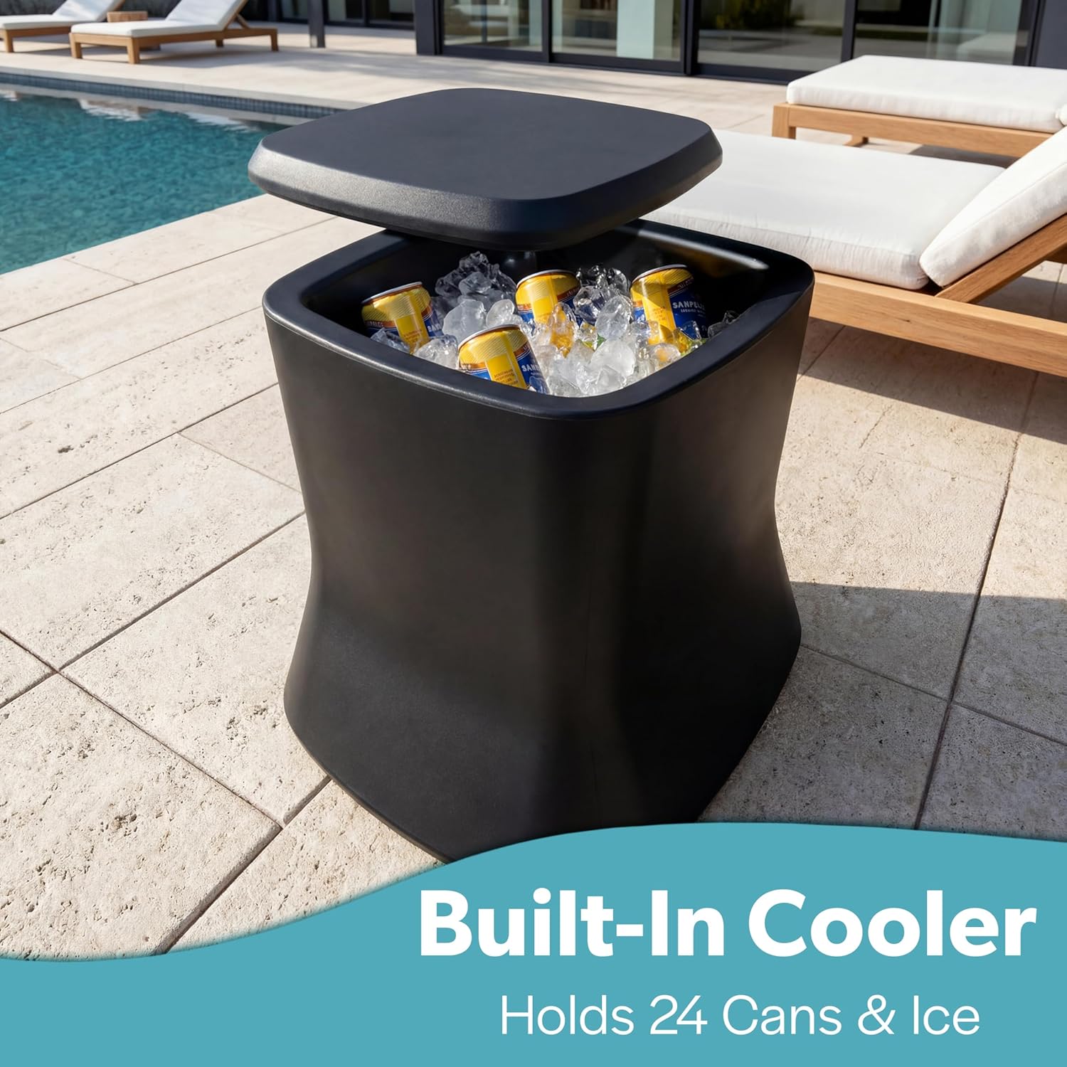 Coast Modern Outdoor Side Table Cooler- 2 in 1 Patio Decor Storage Table & Ice Chest - 25 QT - White, Gray, Sand, Stone Blue