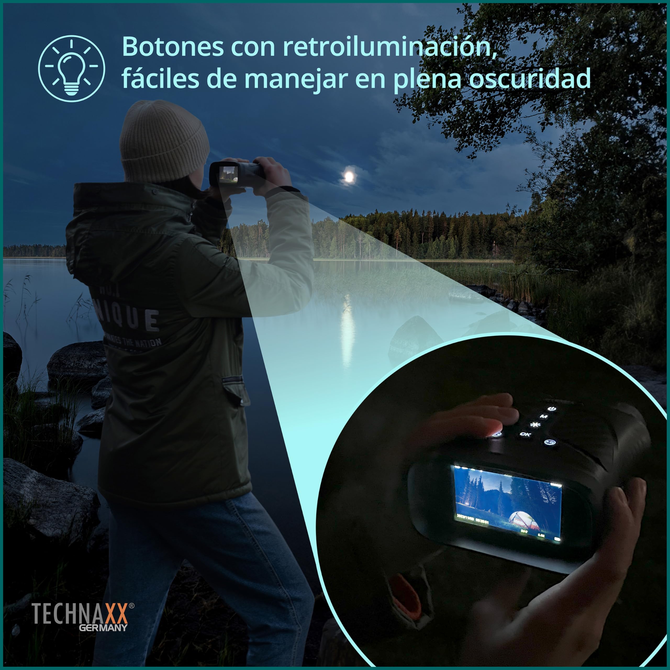 Technaxx Visor Nocturno – Video Full HD 1080p y Foto 40MP – Aumento Óptico 4X, Zoom Digital 8X – LED IR 850nm hasta 150m – Pantalla IPS 3 Pulgadas – Batería 2500mAh – para Caza y Outdoor - TX-257