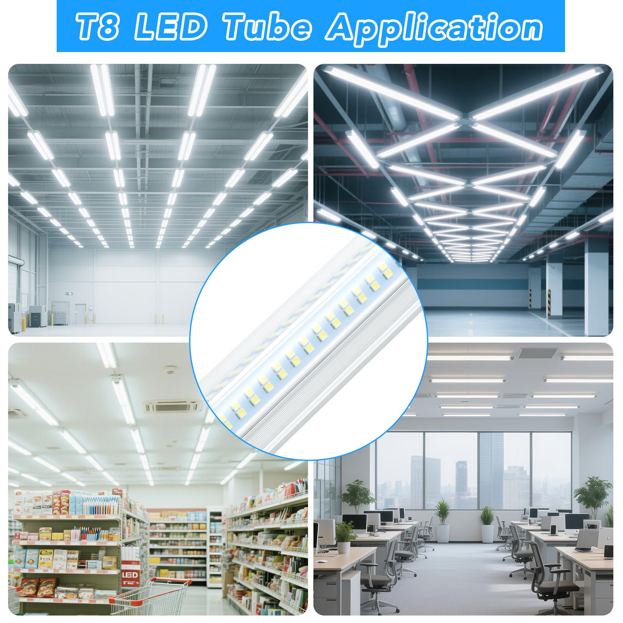 T8 LED Shop Lights 4FT 4 Pack 60W 9600LM 6000K Daylight White Linkable Lighting Plug Play Energy-Saving Work — view 7