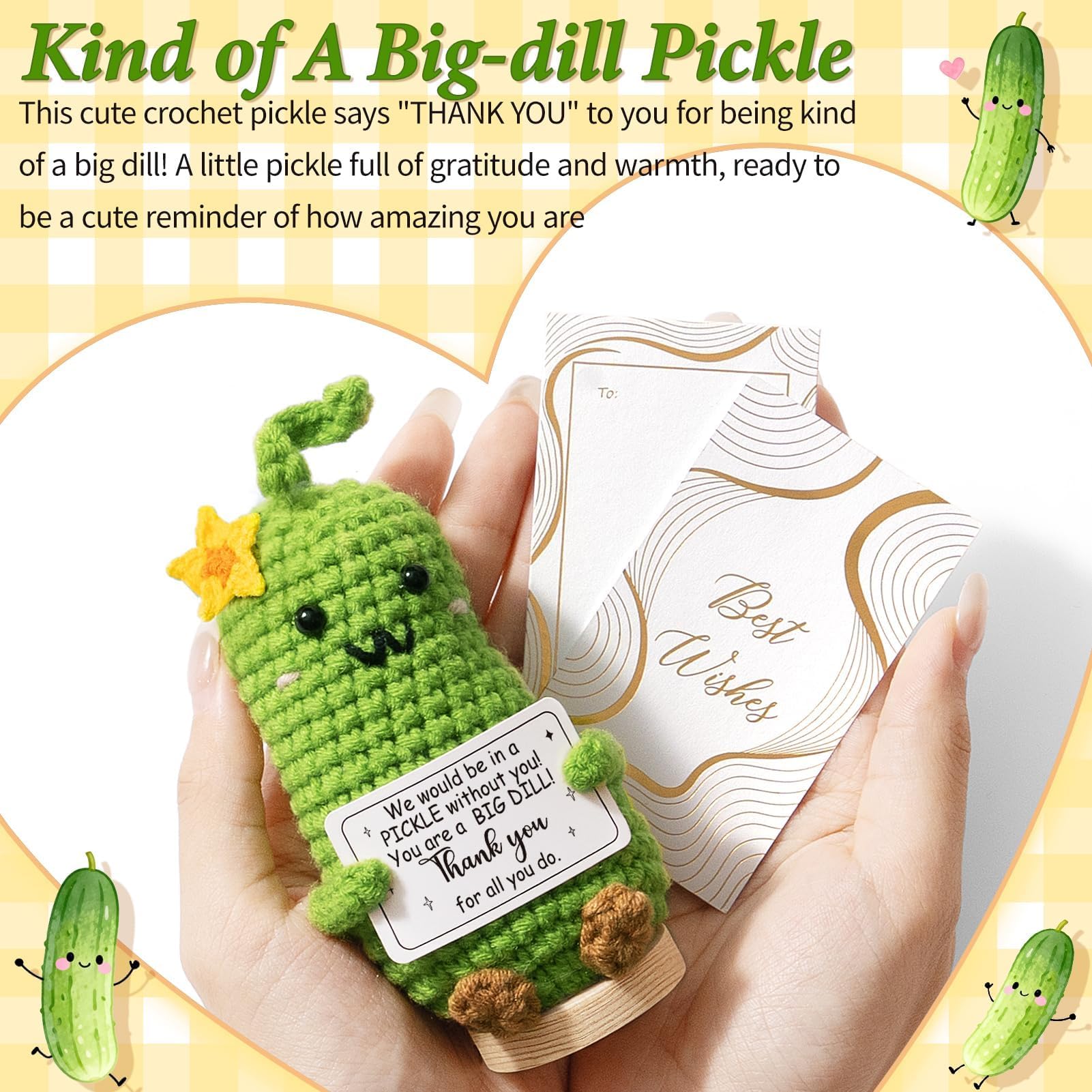 Thank You Gifts for Women Emotional Support Crochet Plush, Administrative Professional Day Gifts Easter Basket, Handmade Pickle Crochet Employee Appreciation Gift Set for Teacher Women Coworkers Nurse