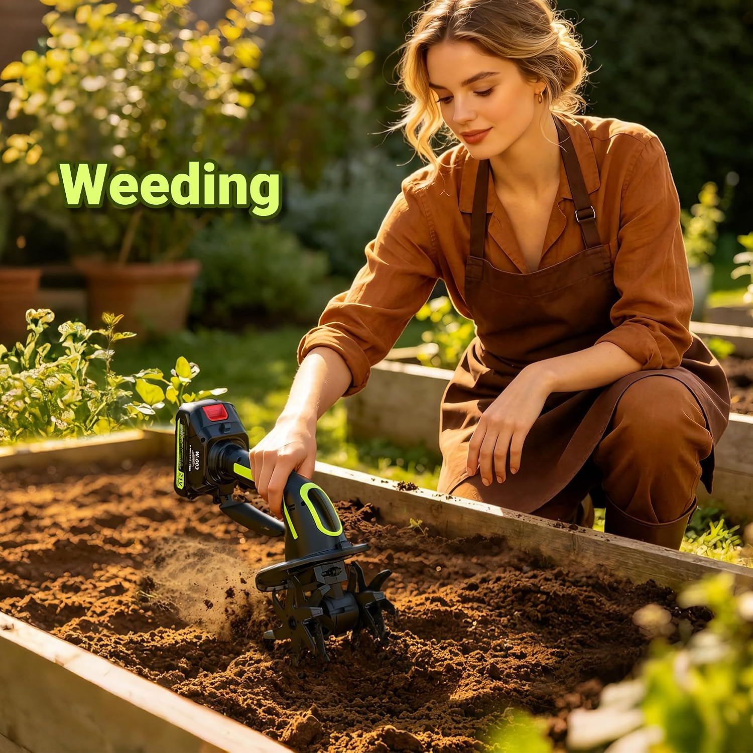 21V Cordless Tiller Cultivator for Gardening, Electric Garden Tiller Hand Tiller with 5.0Ah*2 Battery, Ergonomic Lightweight Handheld for Lawn Soil