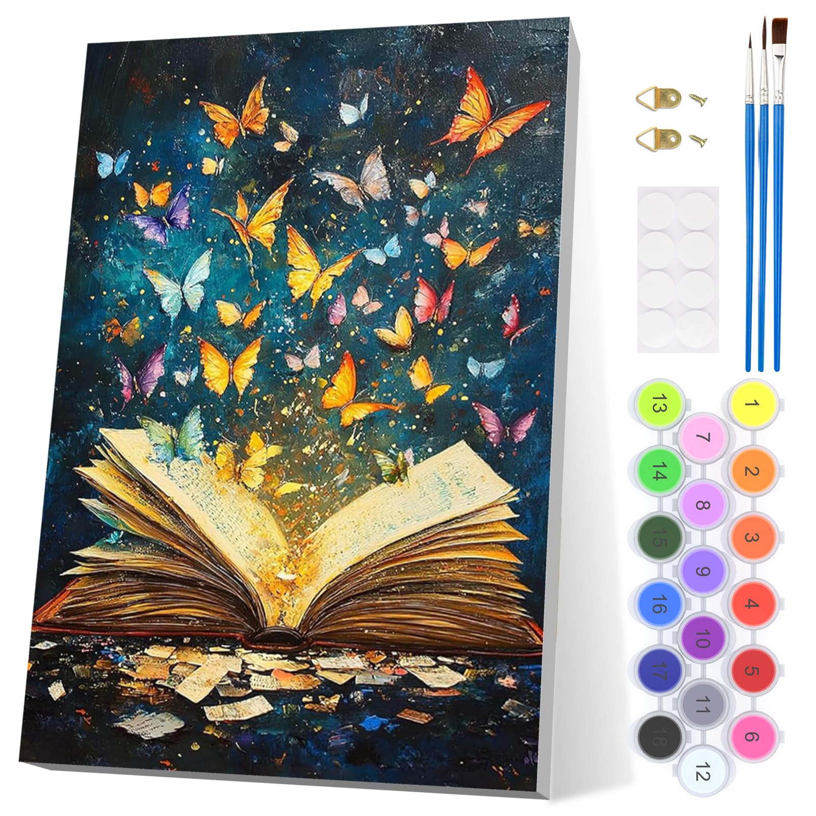 EOBROMD Ancient Books Paint by Numbers for Adults with Frame, Butterflys Paint by Numbers Kits Beginners, Acrylic Easy Painting by Numbers for Gift Home Wall Decor 8x12in