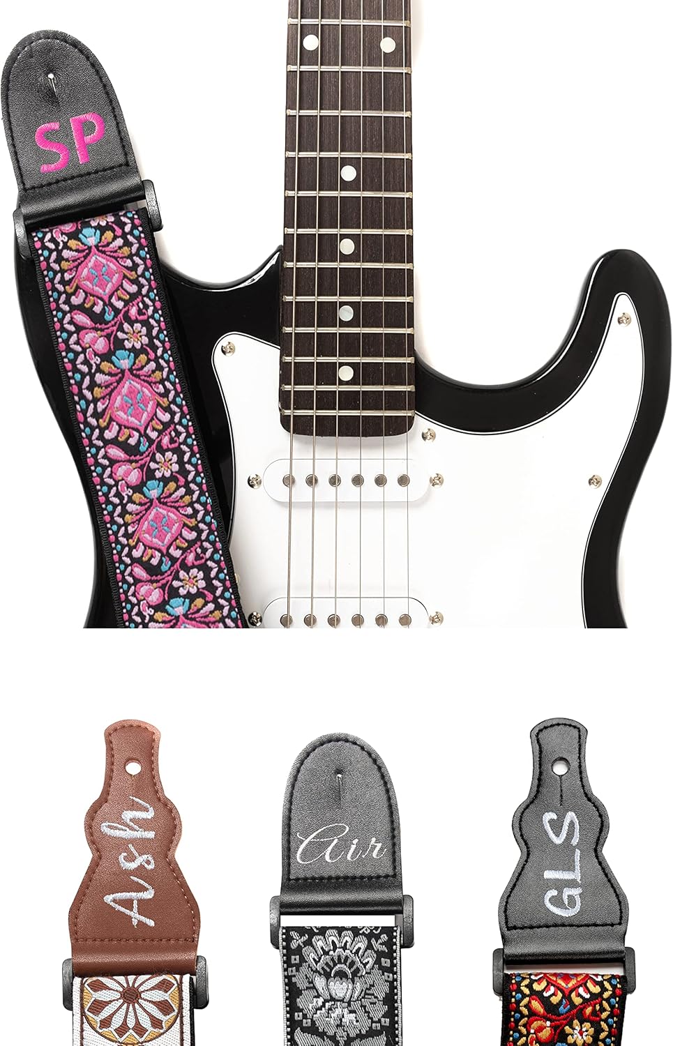 Personalized Guitar Strap Pink Woven Classic, including 2