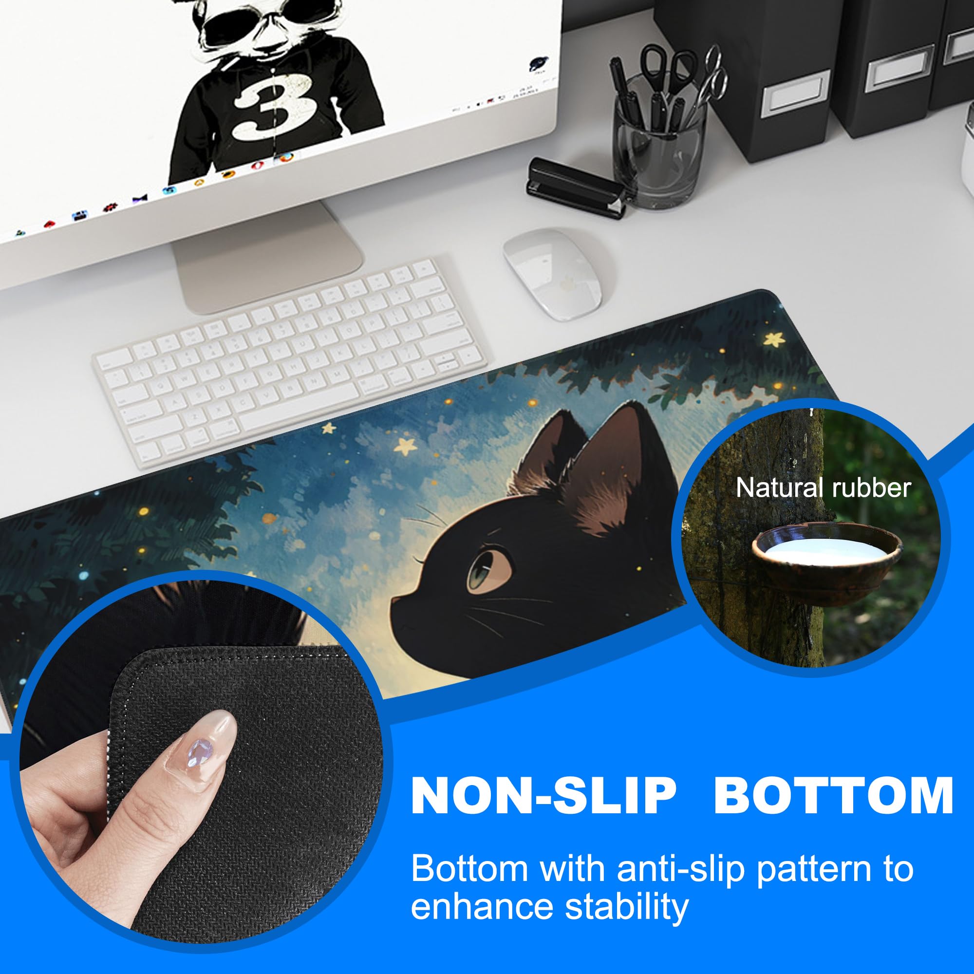 LIMKRIAN Cute Black Cat Desk Pad, Large Gaming Mouse Pad, Mouse Pads For Desk, Non-Slip Keyboard Mouse Pad For Desktop Computer, Laptop, Office, Work, Game, Home, 80 - View #3