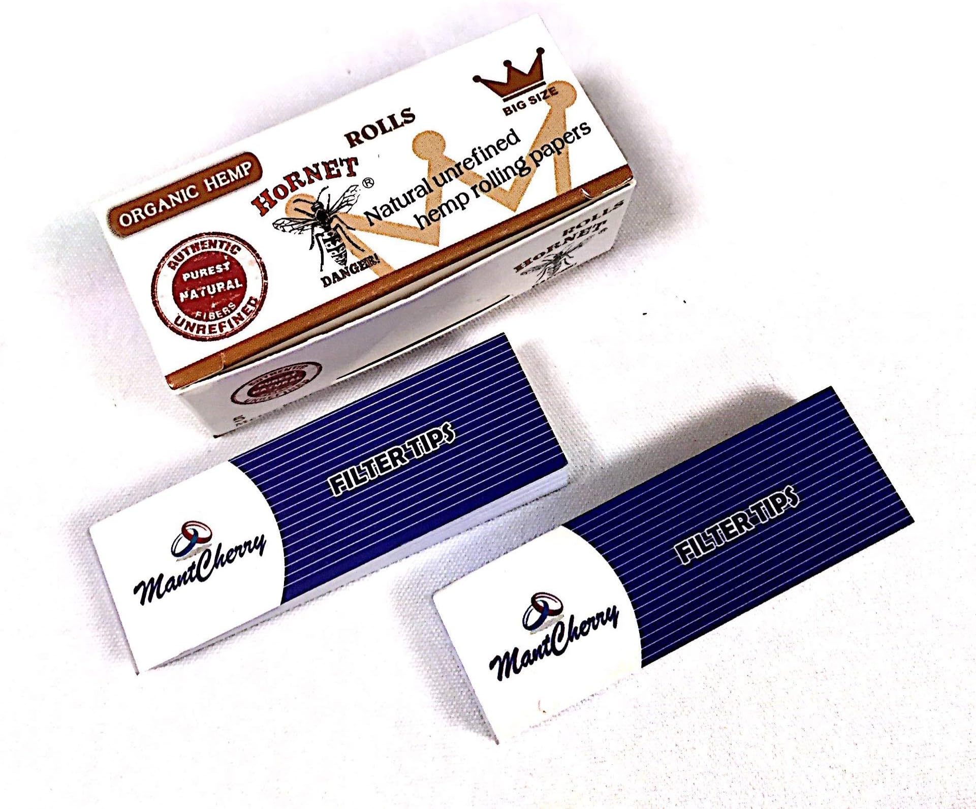 MontCherry Brand Exclusive 2 Tips and Hornet Organic White Natural Unrefined Rolls 12 Rolls Combo Sold by Trendz
