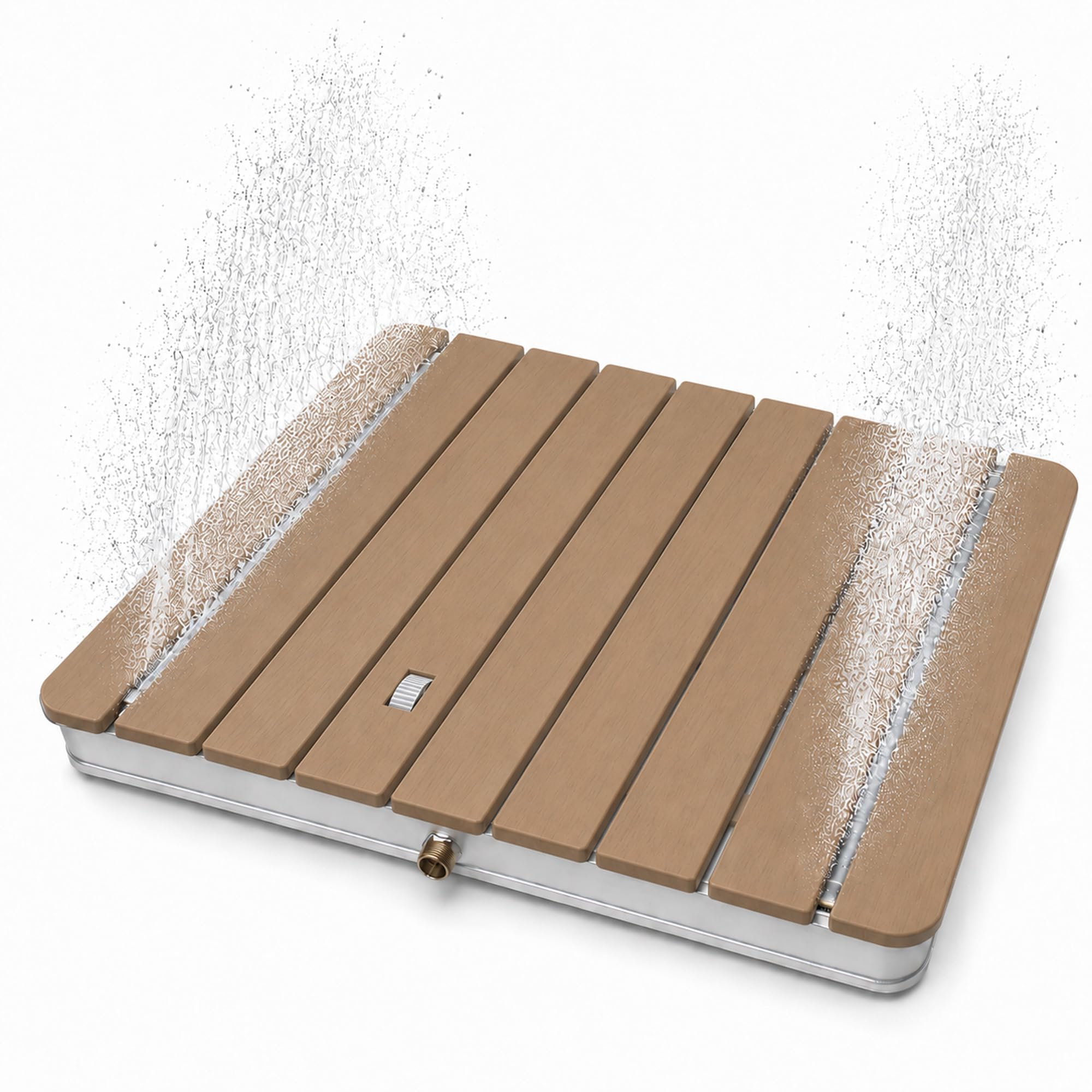 @tec Gartendusche, 70 x 55 cm, Bodendusche für Garten, Pool & Camping, WPC-Bodenplatte mit 22 Fontänen, Fußventil mit Stellrad, 3/4-Zoll Schlauchanschluss, mobil, bis 120 kg