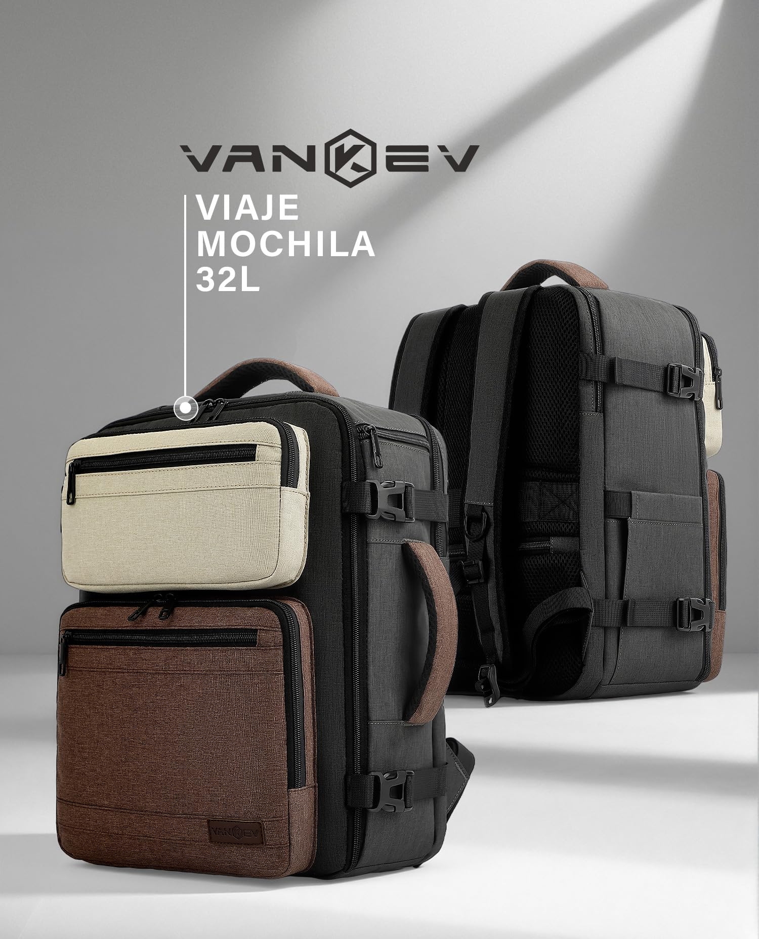 VANKEV Vueling Ryanair Easyjet Eurowings Wizz Air Mochila Viaje Cabina Avion 40x30x20cm-24L, 45x36x20cm-32L, Equipaje de Mano Bolso de Viaje Apta para Portátil de 15,6 Pulgadas