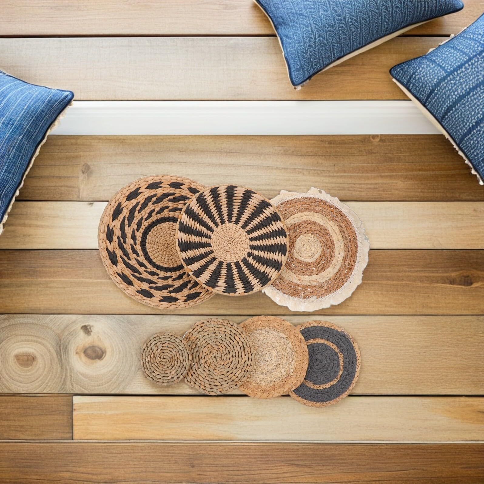 PAMINGONO 7 Szt. Częściowy Boho Wiszących Ręcznie Plecionych Koszy Ściennych z Trawy Rustykalna Dekoracja Do Sypialni i Przedpokoju Praktyczne i Stylowe Rozwiązanie Do Przechowywania