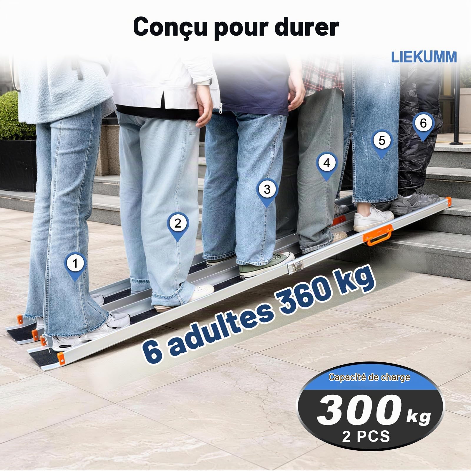 LIEKUMM Rampe de Fauteuil Roulant, 77 à 123 cm pour Fauteuils Roulants, 300 kg Capacité, Rampes Télescopiques pour Fauteuils Roulants, Rampe d'Accès Antidérapante