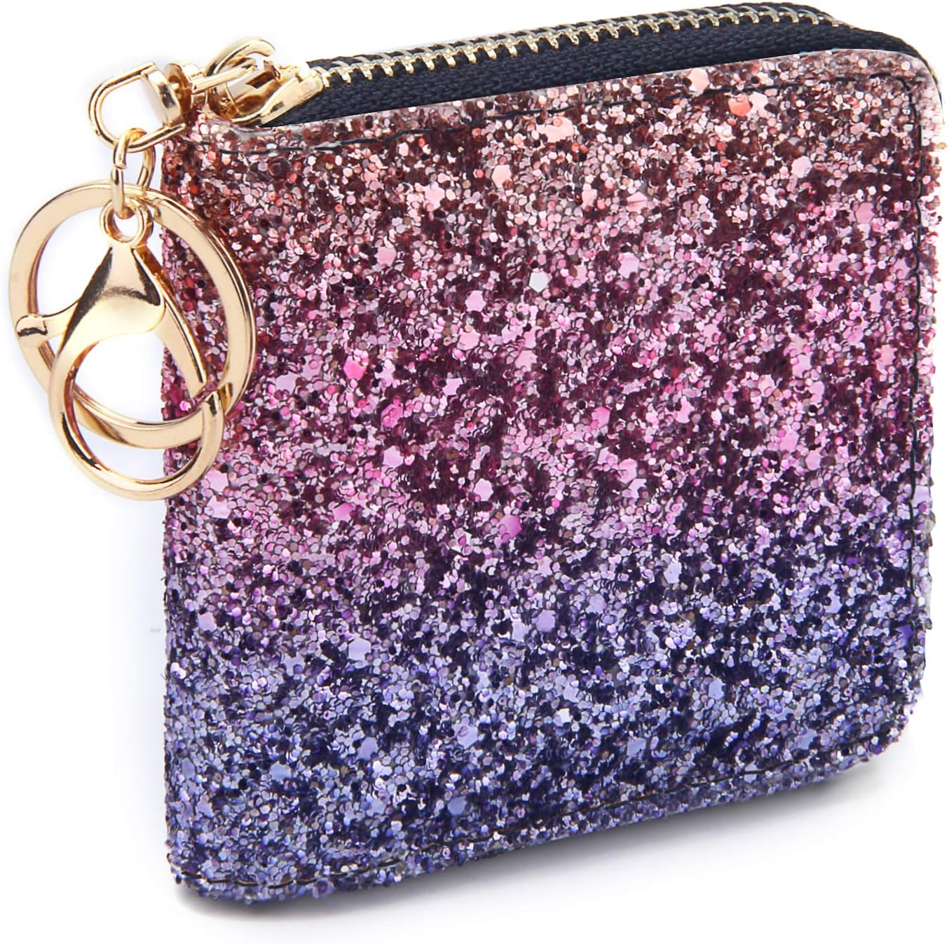 Small Glitter Wallet for Women Girls Mini Coin Purse Pouches with Key Ring