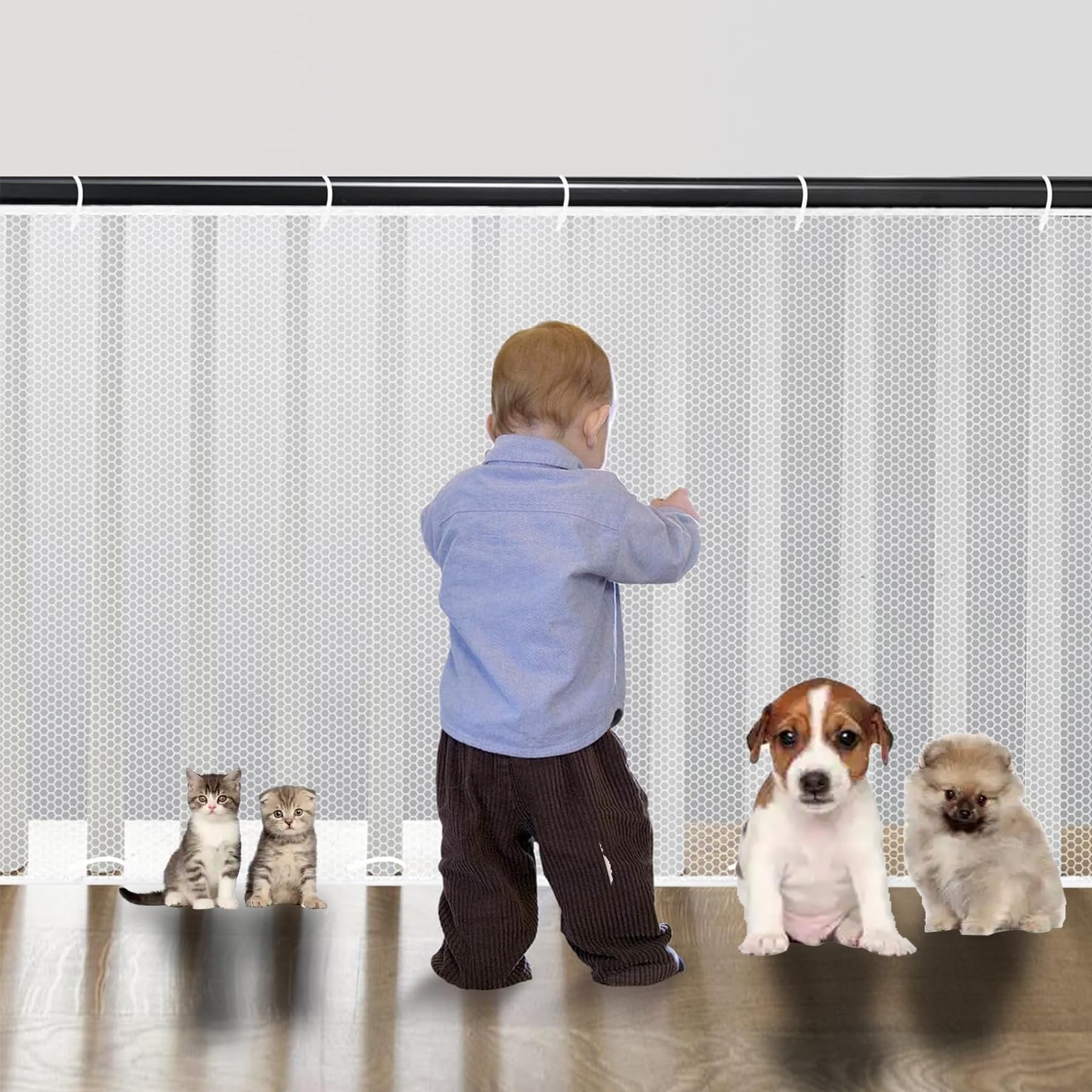 FAINCA Treppenschutznetz, Treppe Schutznetz für Kinder, Sicherheitsnetz Treppe mit Nylonseil Langer Schnallenriemen, Sicherheitsnetz, für Kinder, Haustiere, Spielzeug (Weiß, 200 * 79cm)