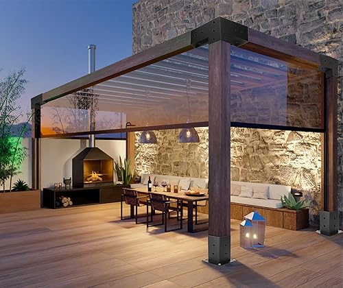 Miniatura 7 de Yesland Kit de 8 soportes para pérgola, 4 x 4 pulgadas, 3 vías de ángulo recto, soporte de poste de madera elevado con revestimiento negro, tamaño