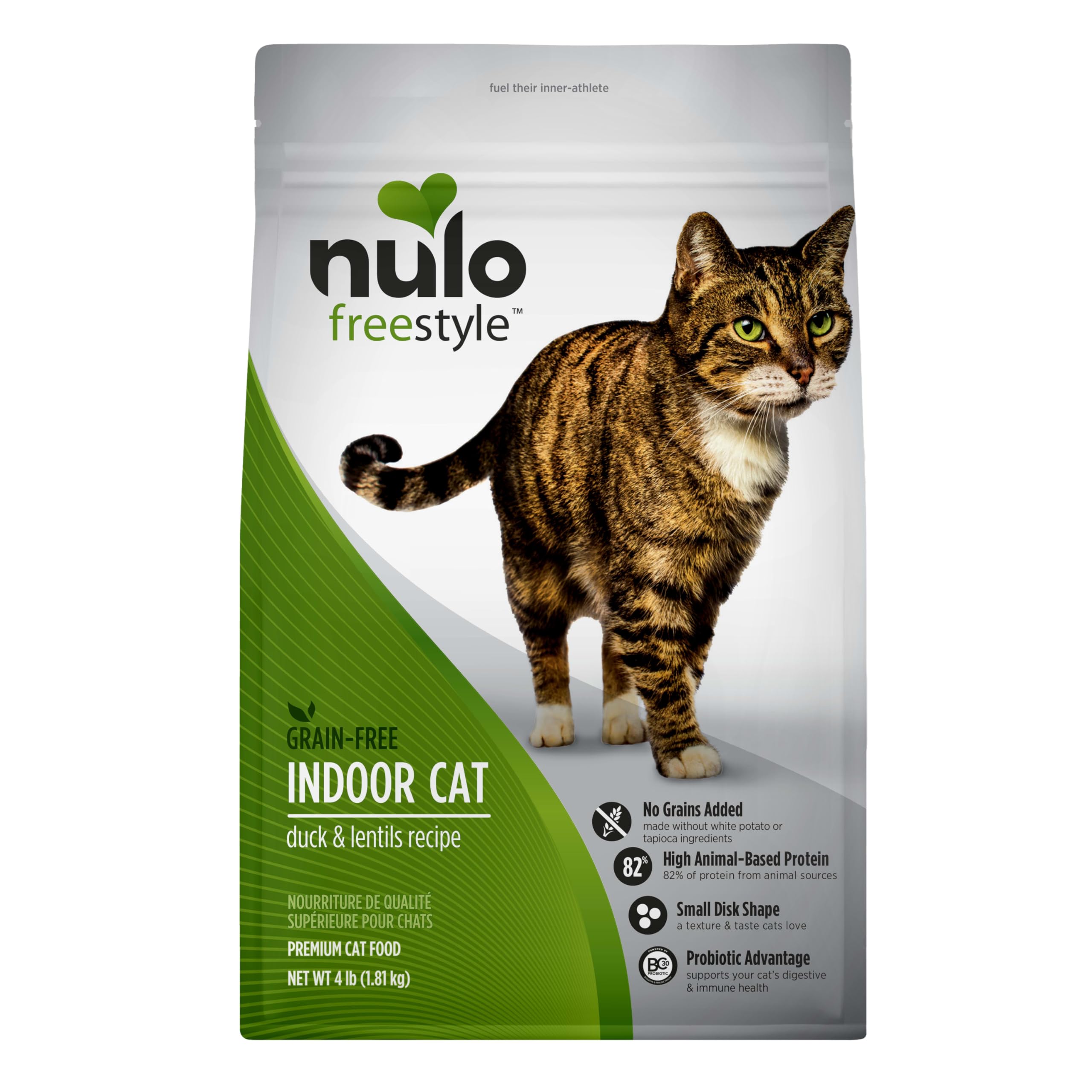 NuloFreeStyle High Protein Indoor Cat Food, Duck & Cod Recipe - Natural Grain-Free Dry Indoor Cat Food with Omega Fatty Acids, & Probiotics, 4 lb