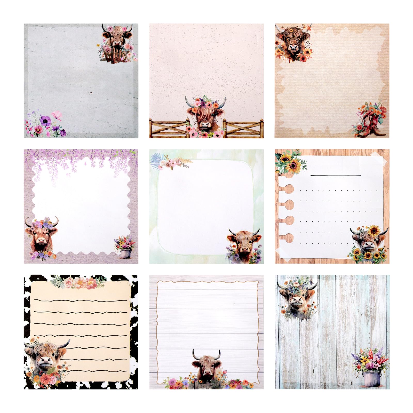 Highland Cow Gifts for Women,9 Packs Cute Sticky Notes, 450 Sheets Highland Cow Sticky Notes Set, 3x3 Inches, Stationery Gifts for Women, for Cows Lovers Office School Supplies Christmas Birthday