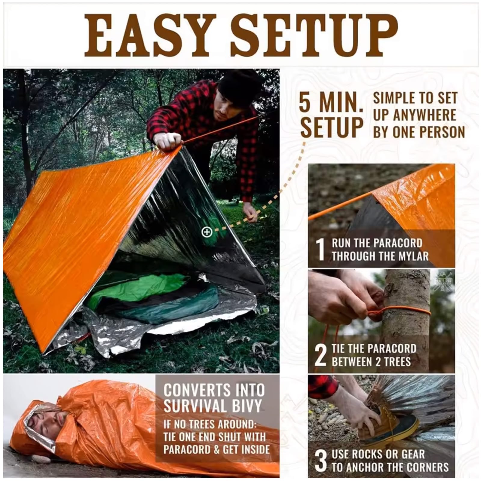 Survival Bag, Notfallschlafsack, Survival-Schlafsack, wiederverwendbarer Survival-Bivvysack, wasserdichte Notfalldecke, ultraleicht, hitzeabweisend,