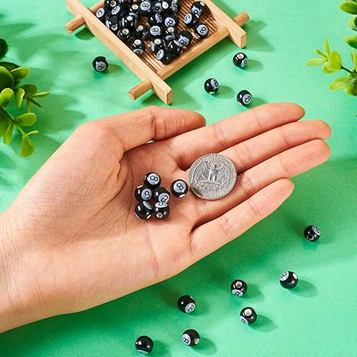 Miniatura 6 de FASHEWELRY 50 cuentas de billar de porcelana con el número 8, cuentas redondas de 0.315 in, cuentas de bolas de cerámica para pulseras y fabricación