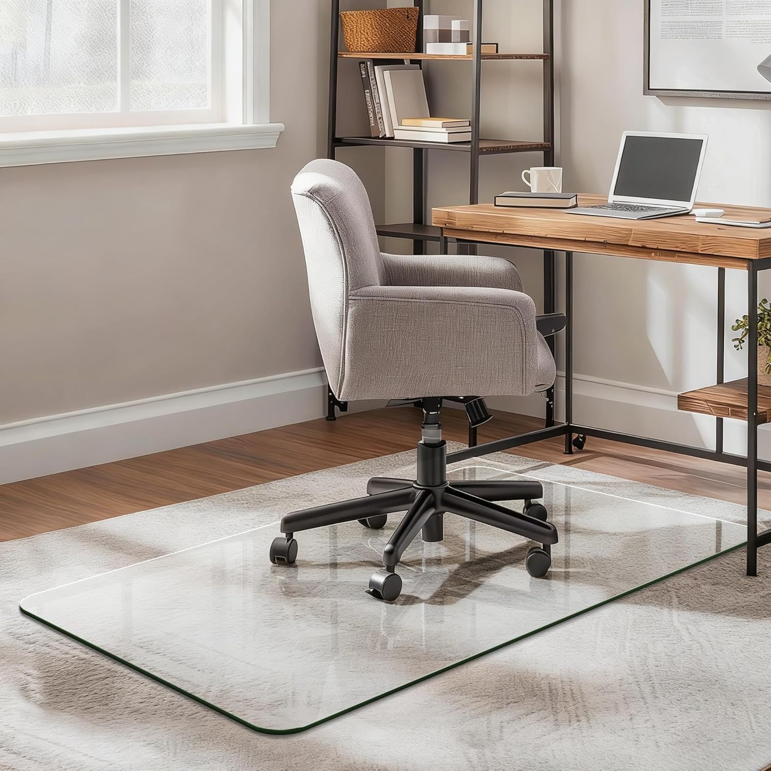 Office Chair Mat for Carpet & Hardwood, Upgraded 29" x 48" Dual Use Tempered Glass Chair Mat for Chair and Footrest Under Desk 29"x48" Nature