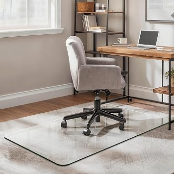 Office Chair Mat for Carpet & Hardwood, Upgraded 29" x 48" Dual Use Tempered Glass Chair Mat for Chair and Footrest Under Desk
