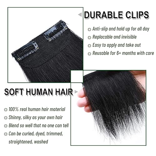 Miniatura 3 de S-noilite Extensiones de cabello corto con pinzas, cabello humano 100 % real, 1 unidad, 2 clips, extensiones de cabello con clip para mujeres con