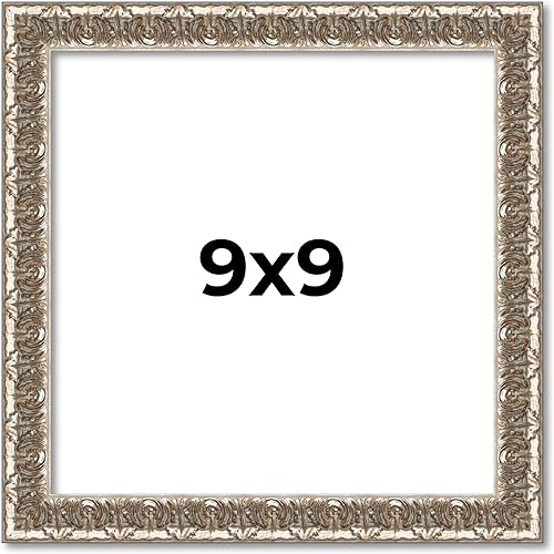Marco de fotos de madera real plateada de 9 x 9 pulgadas de ancho de 1 pulgada  Profundidad del marco interior de 0.5 pulgadas  Marco de fotos