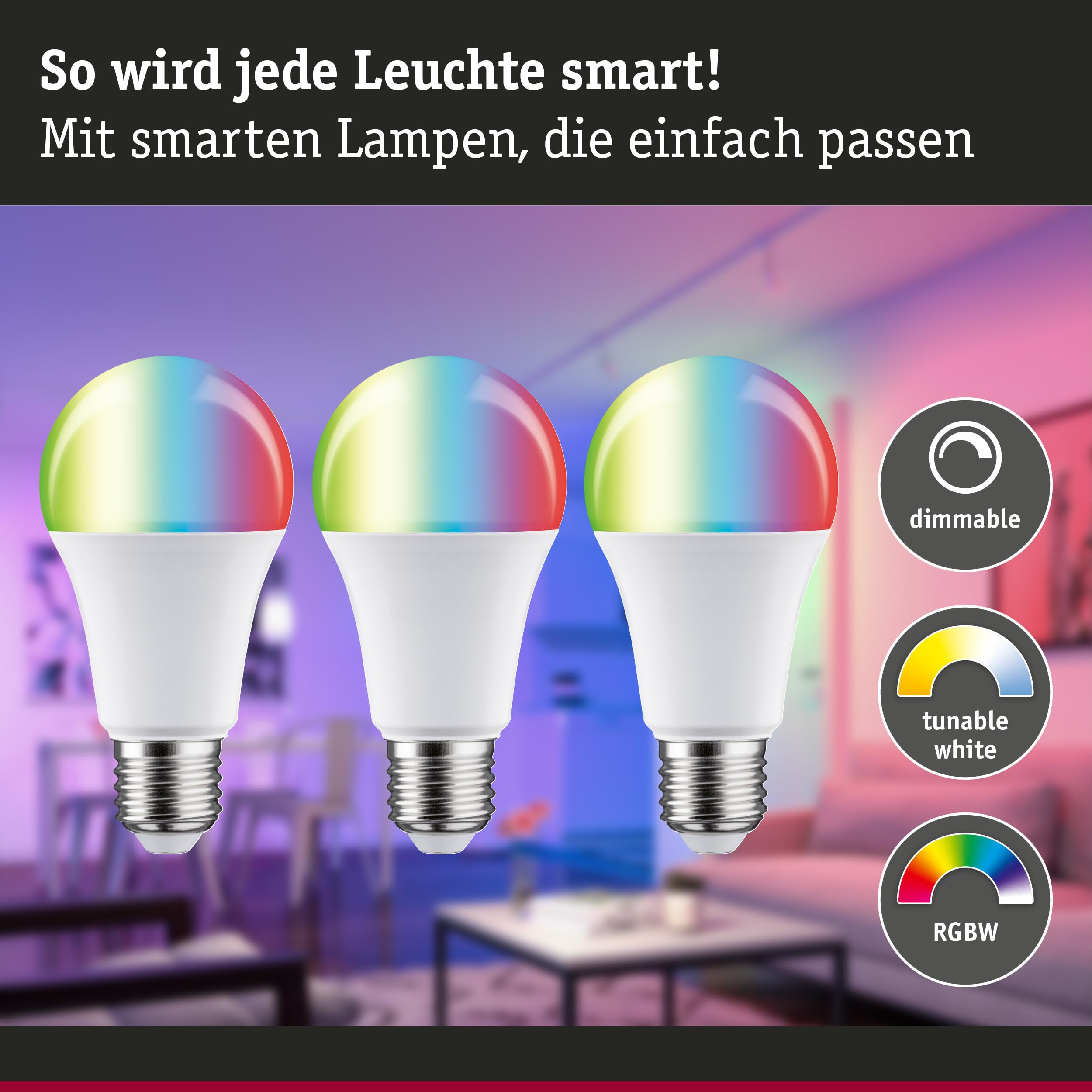 Paulmann 29151 Standard 230V Smart Home Zigbee LED Birne 3x1055lm 3x11W RGBW+ dimmbar Matt Leuchtmittel