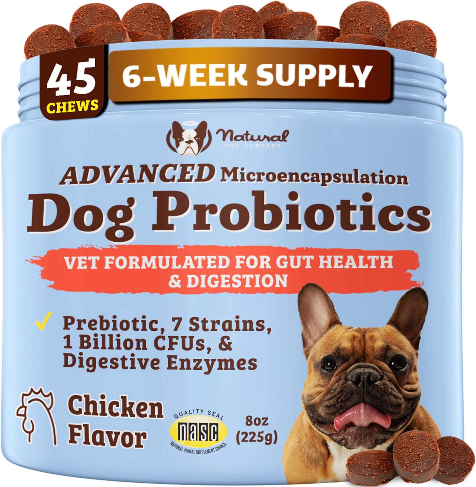 Natural Dog Company Dog Probiotic Chews, 45 Ct - 6 Weeks Supply