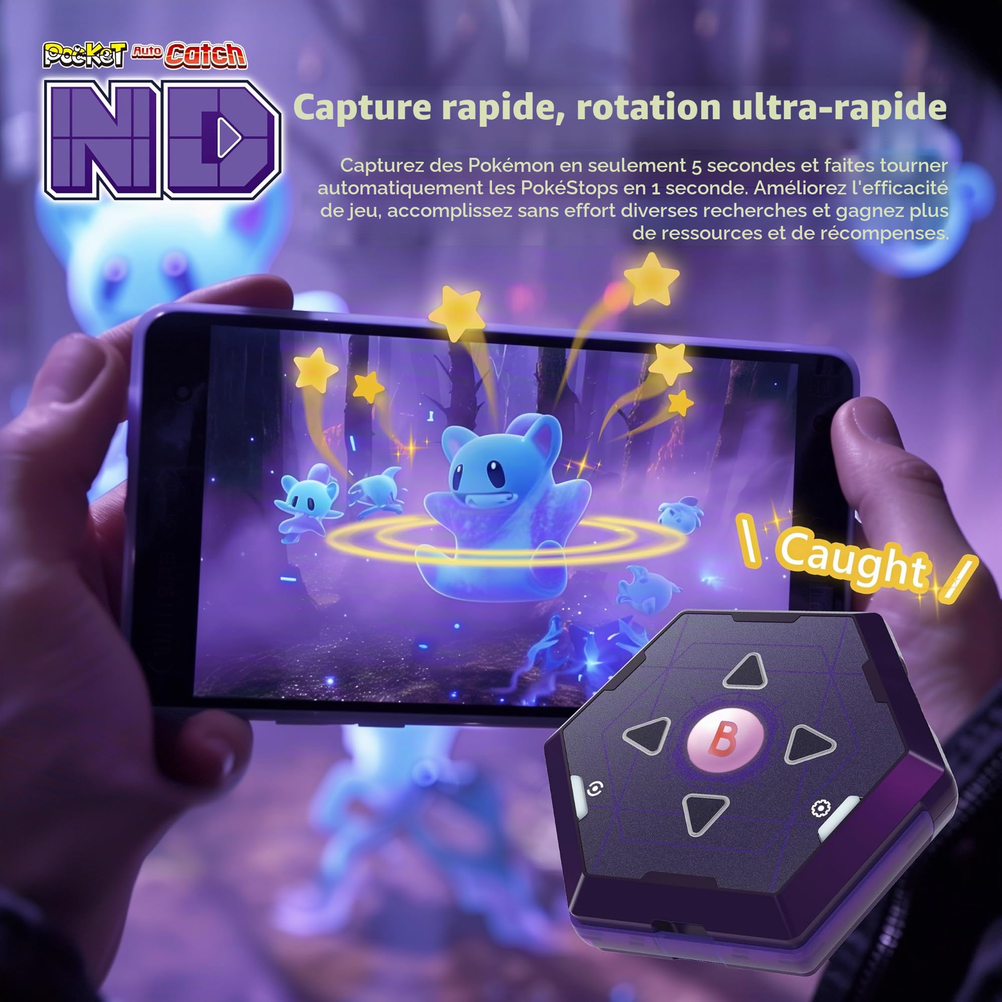Brook Auto Catch ND Édition Exclusive Officielle – Dispositif Auto Catch Pokémon, Double Compte, Recharge USB‑C, Bracelet ND (Noir), Porte‑clés Inclus
