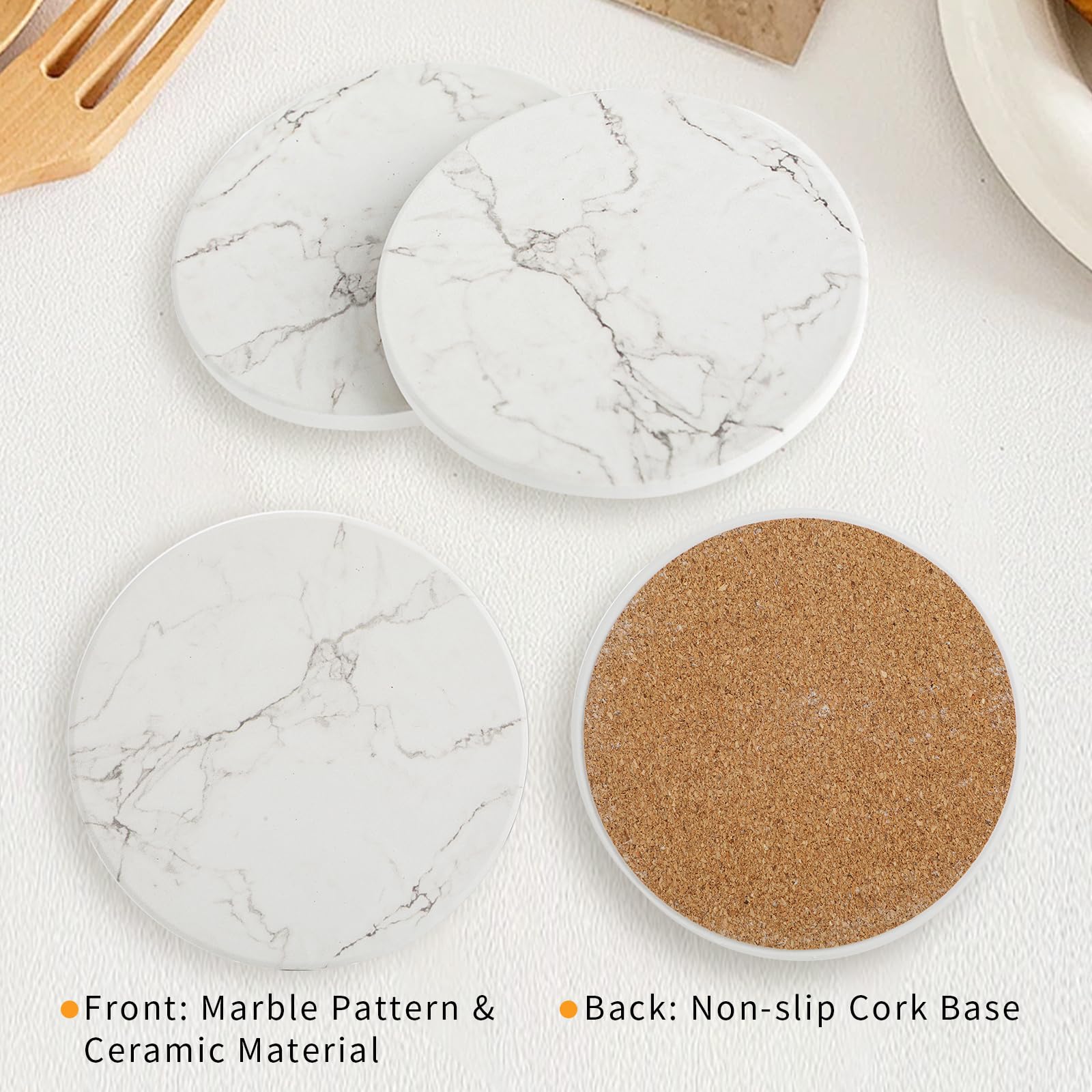 Posavasos con Soporte - Juego De 6 Posavasos Absorbentes - Coasters - Base Antideslizante - Absorción Rápida De Agua - Diseño De Mármol