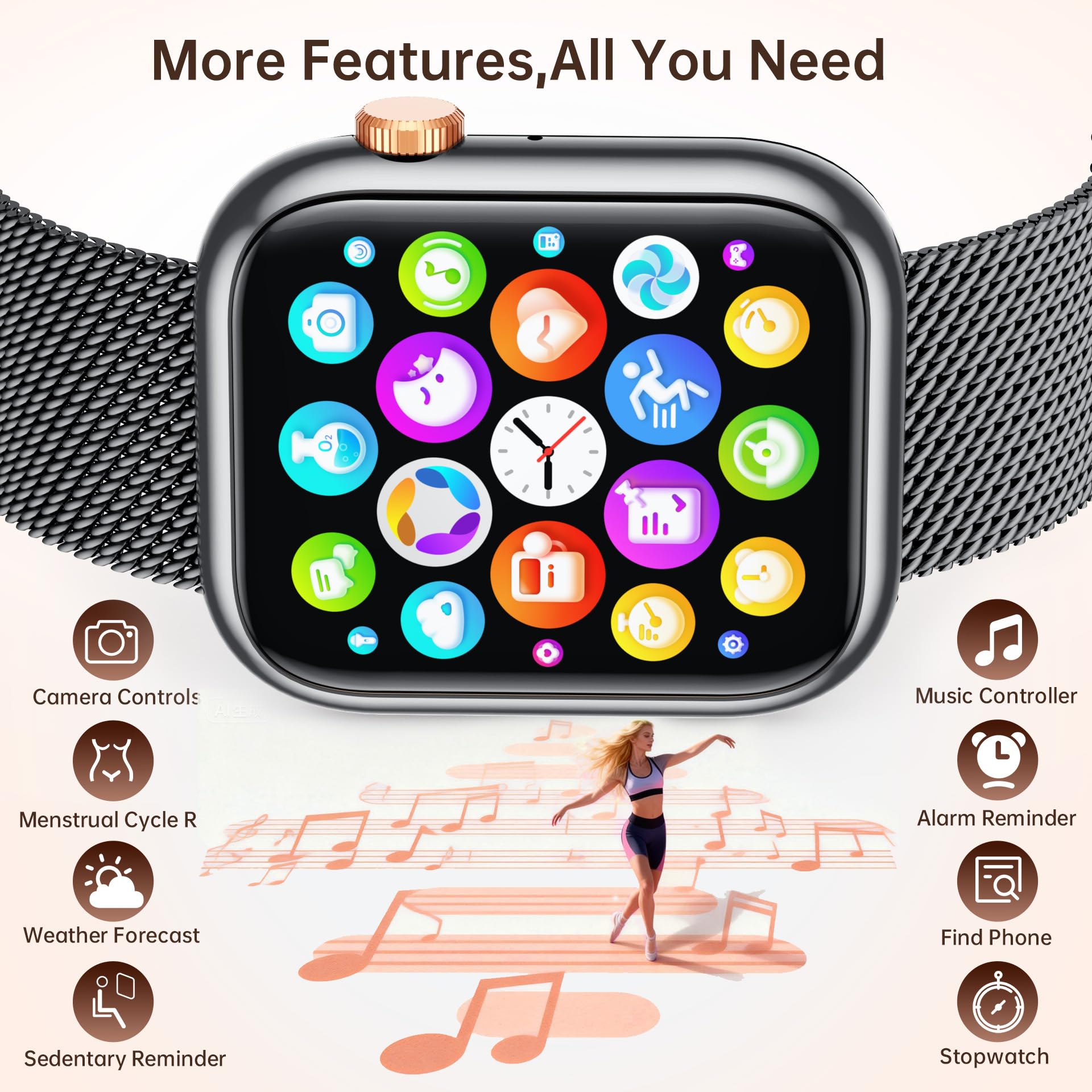 Smartwatch Donna con Effettua orologio Chiamate: 1.83" Smart Watch con Bluetooth5.2 Contapassi Sonno 123+ Modalità Sportivo Fitness Tracker IP68 Impermeabile WhatsApp Notifice Compatibile Android iOS