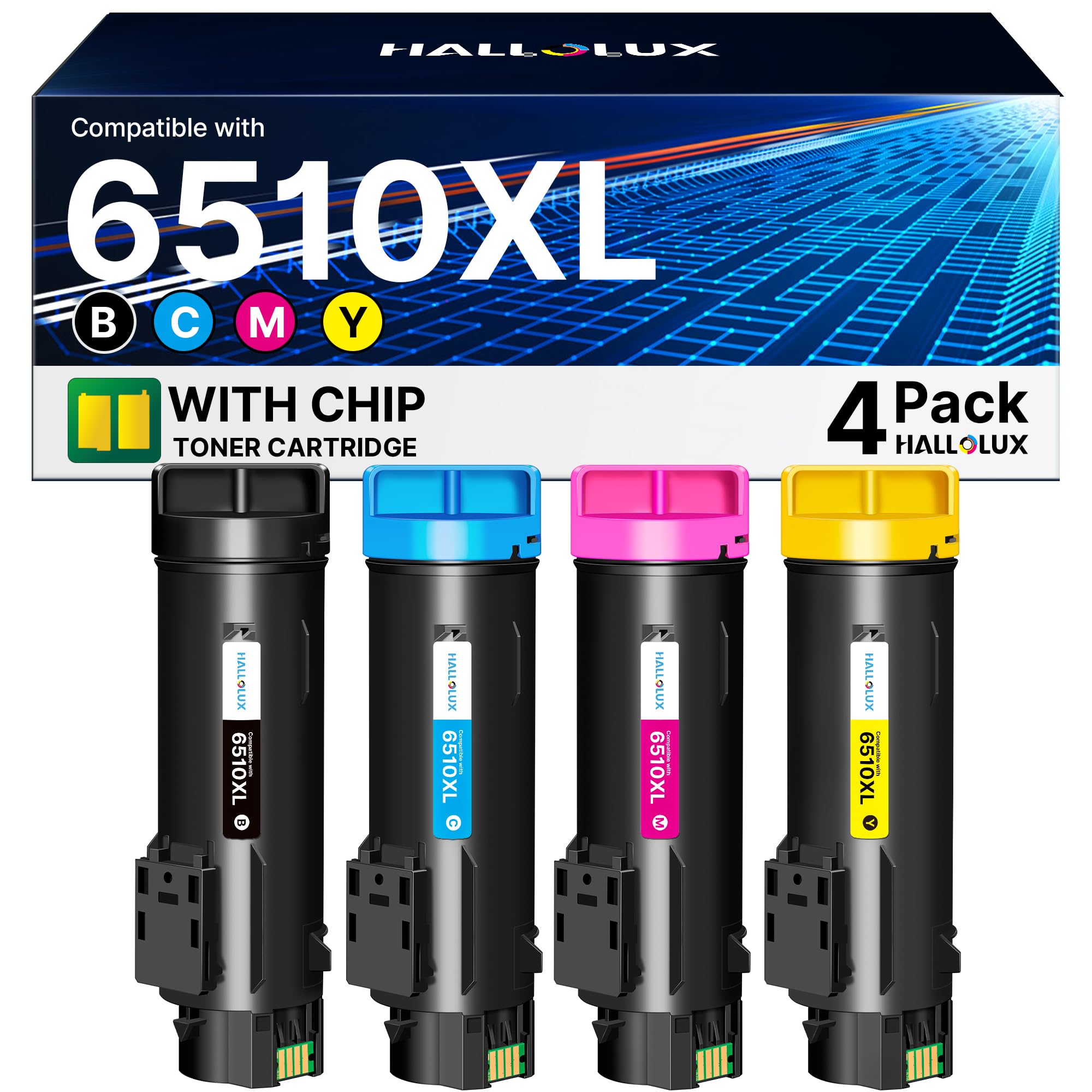 HALLOLUX 6510 6515 Toner Kompatible für Xerox Phaser 6510XL 6515XL Tonerkassette für Xerox WorkCentre 6510N 6510DN 6510DNI 6515N 6515DN 6515DNI Drucker(4er-Pack,1 Schwarz 1 Cyan 1 Gelb 1 Magenta)