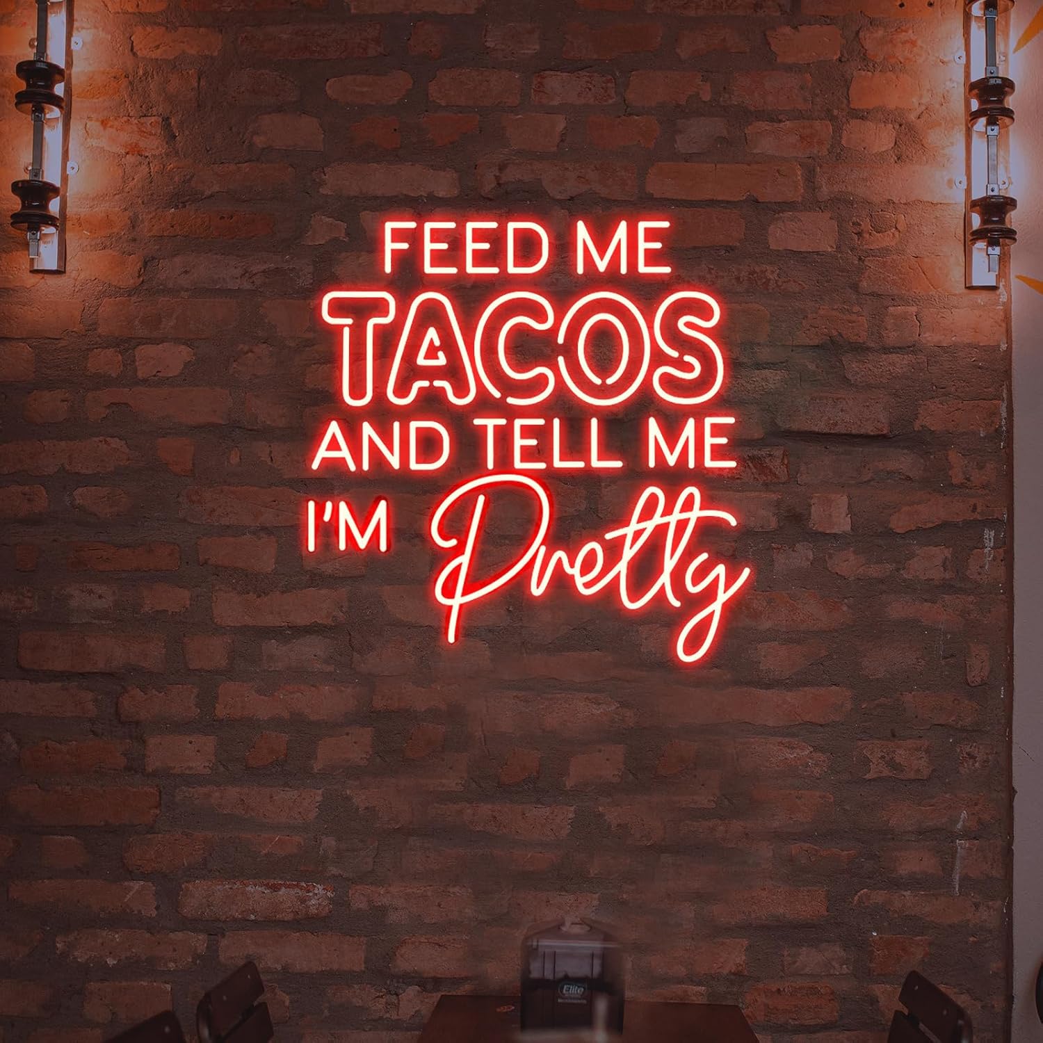 Feed Me Tacos and Tell Me I’m Pretty Neon Sign LED Neon Lights Business Signs Wall Decor for Mexican Restaurant Taco Bar Pub Kitchen Hotel Party Size: 23inch