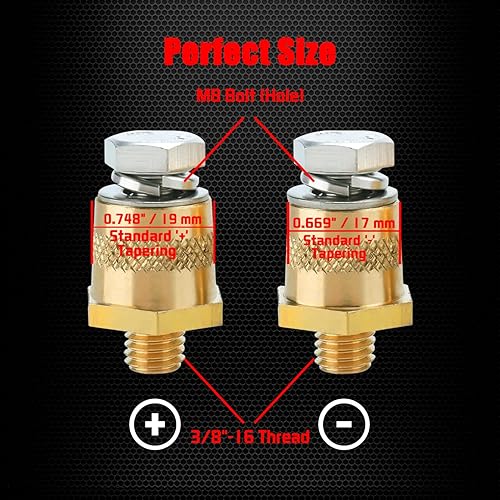 Miniatura 2 de Ampper Terminales de poste de carga de batería de poste lateral de latón macho de 38"-16 roscas, poste lateral estándar adaptador de poste de