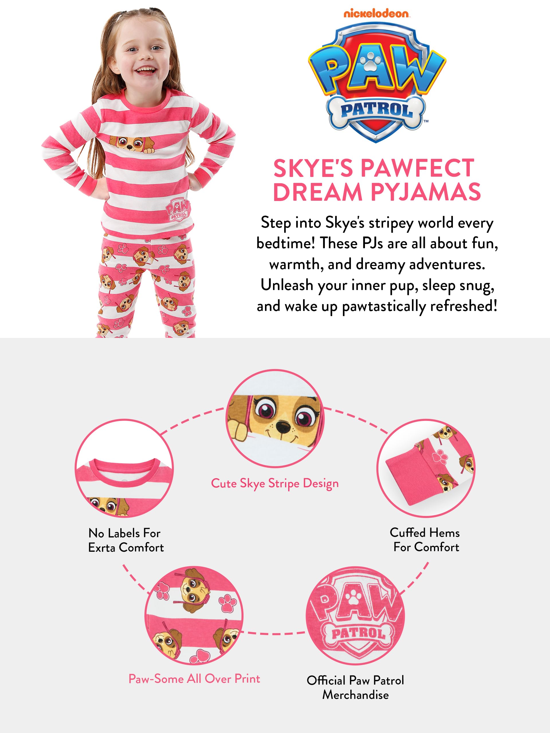 Piżama Paw Patrol Skye dla dziewczynek | Piżamy Snuggle Fit dla dzieci z długim rękawem | Oficjalny towar Różowy