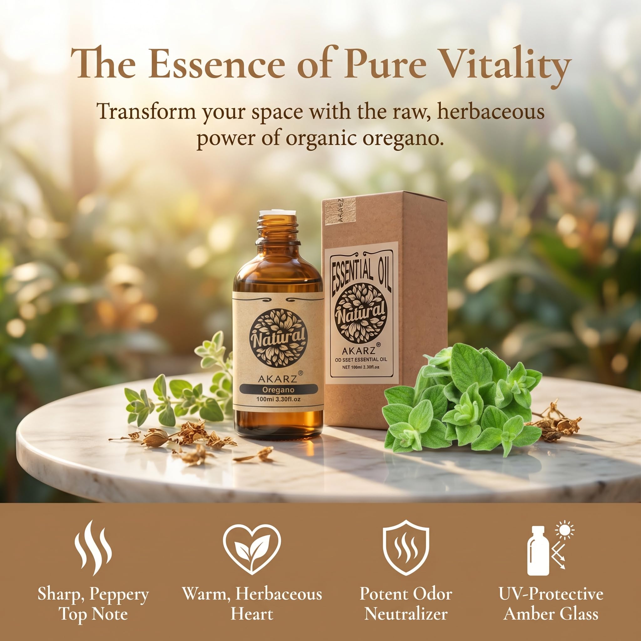 AKARZ 100ml Olejek esencjny z Oregano - Naturalny olejek aromatyczny do dyfuzorów, lamp aromatycznych i aromatów pomieszczeń