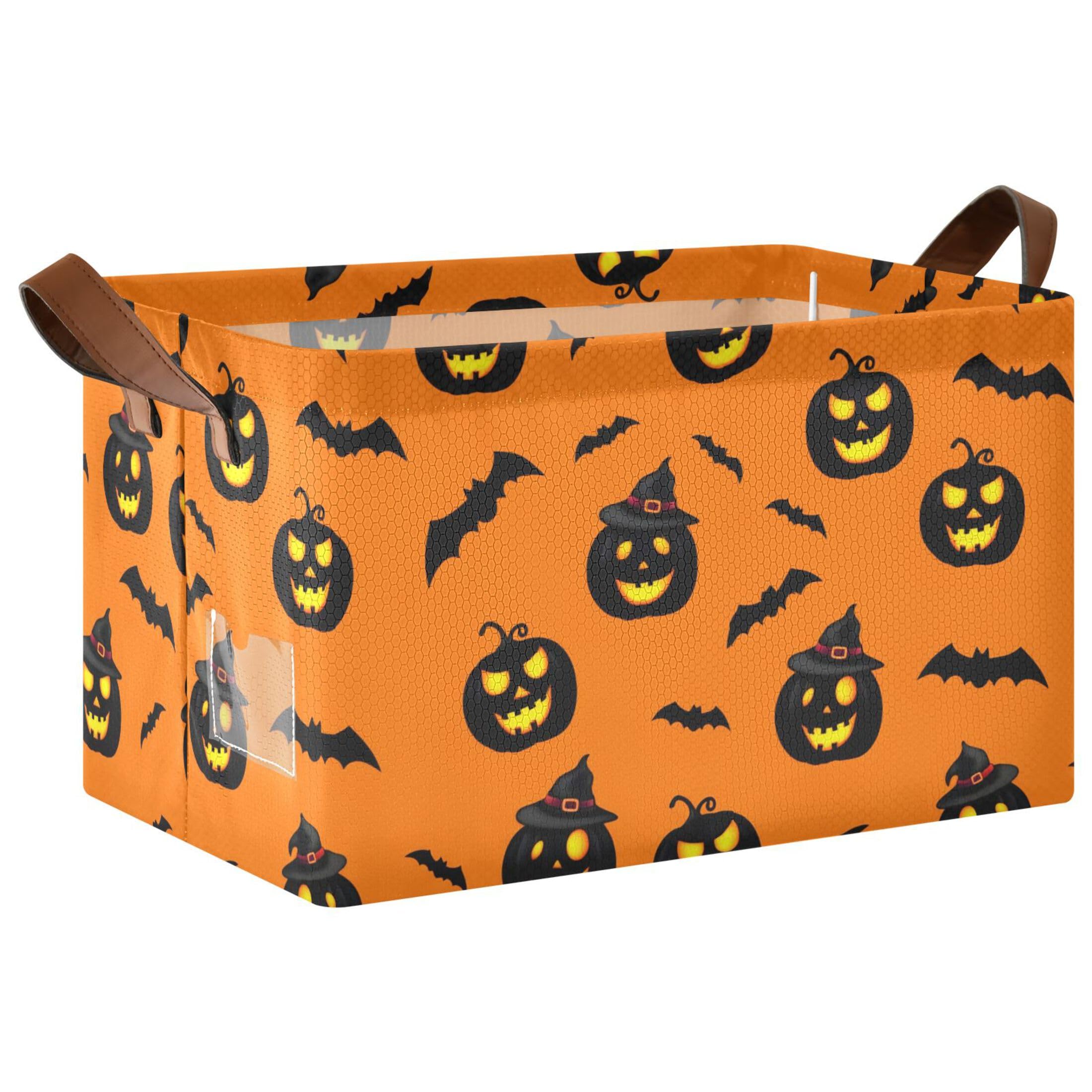 Kutsu Pumpkins Bats Foldable Storage Basket Collapsible Bin With Handles For Shelves