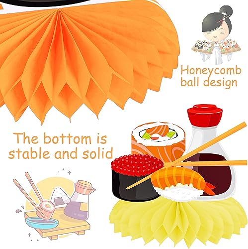 Miniatura 4 de Centros de mesa de sushi de nido de abeja japonesa, decoraciones de fiesta de sushi para fiesta de cumpleaños de sushi, centros de mesa para Let's