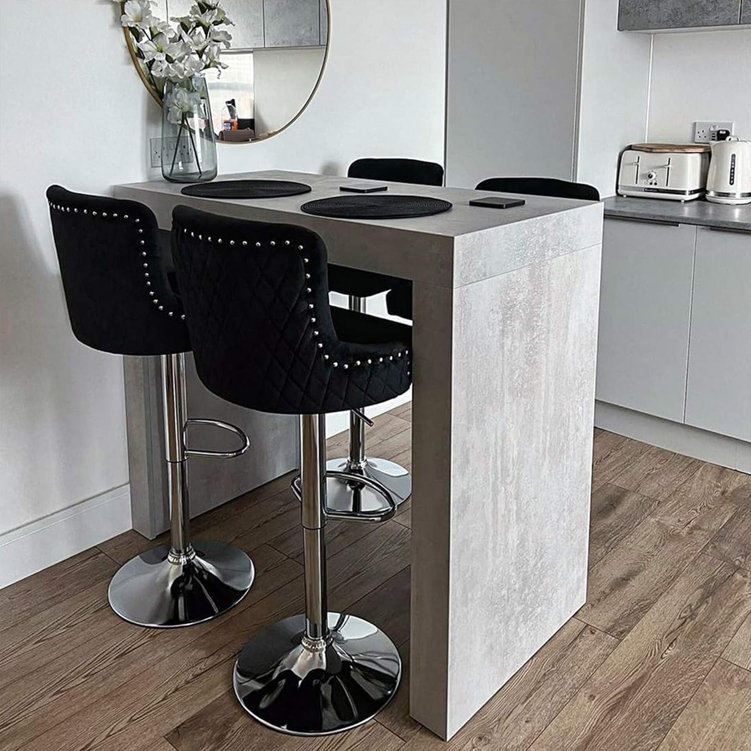 Mobili Fiver Evolution Tall Kitchen Bar Table Made in Italy | Space Saving, Counter Height Table for 4 | Modern Breakfast Bar Counter Top w/Cable Holder | Ashwood White | 47,2 in x 23,6" in