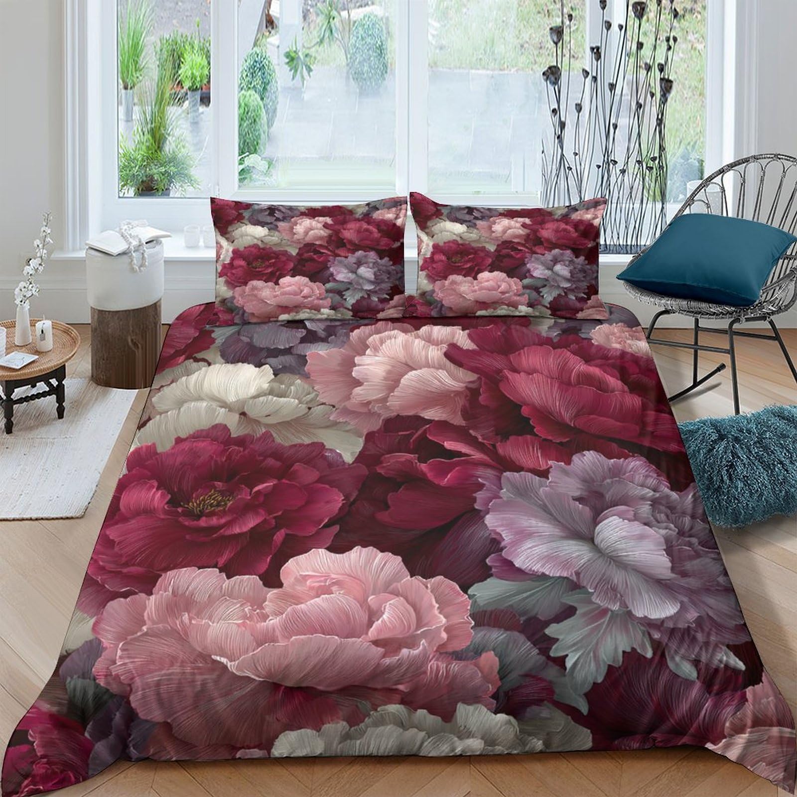 Ctjqhvkz Style-7 3D Printed Vintage Rose Peony Fitted Sheet Microfiber Soft Floral Bed Cover For Bedroom Guest Room Decor Single（135X200cm）