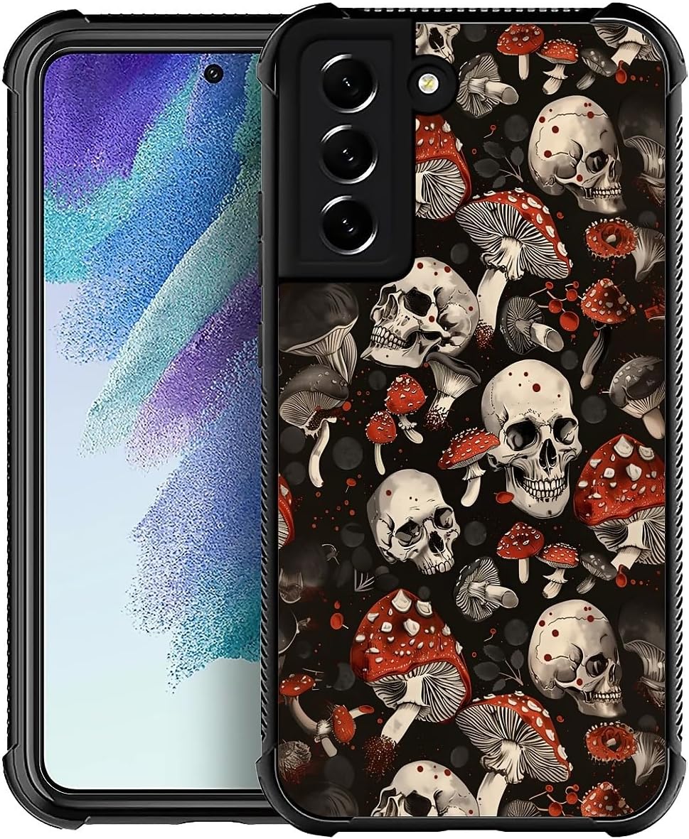 for Samsung Galaxy S22 Case, Mushroom Skull Pattern Protective Case Non-Slip Four Corners Shock Absorbing Soft TPU Case