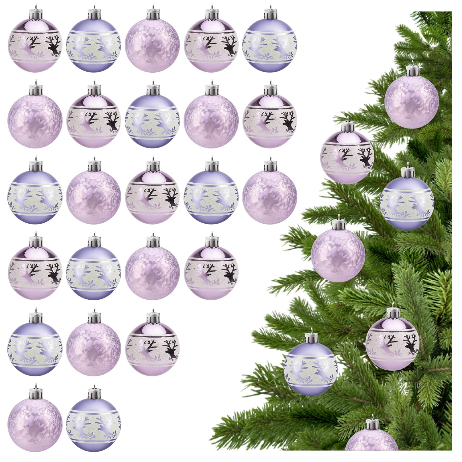 COM-FOUR® 24x Christmas balls, unbreakable plastic Christmas tree balls for Christmas, tree decorations for the Christmas tree with pendant