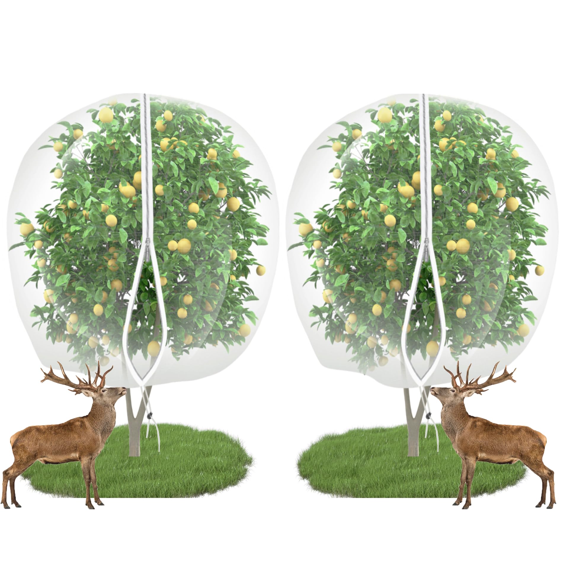 15'x15' Large Fruit Tree Netting with Zipper - 2PC Protects Fruit from Squirrels, Birds & Pests, Heavy-Duty Tree Covers for Fruit Trees (White)