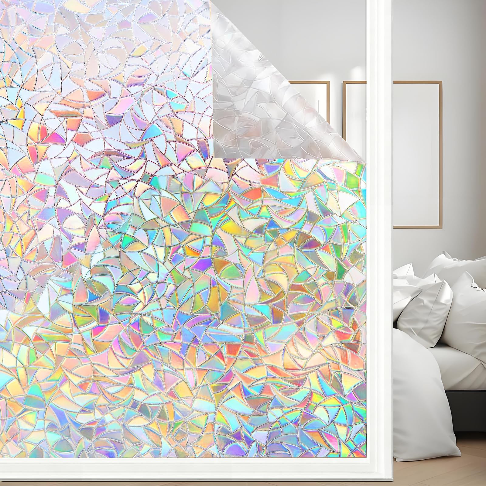 Shinfly Window Film Privacy, Stain Glass Window Film Self Adhesive, Privacy Film for Glass Windows Static Adhesive 75 x 200 cm, Stained Glass Window Film Anti-UV for Office Living Room